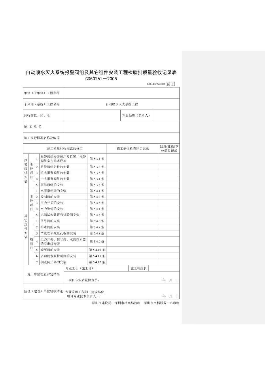 自动喷水灭火系统各种安装工程检验批质量验收记录表.doc_第1页