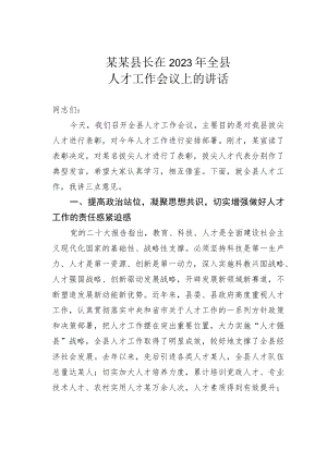 某某县长在2023年全县人才工作会议上的讲话.docx