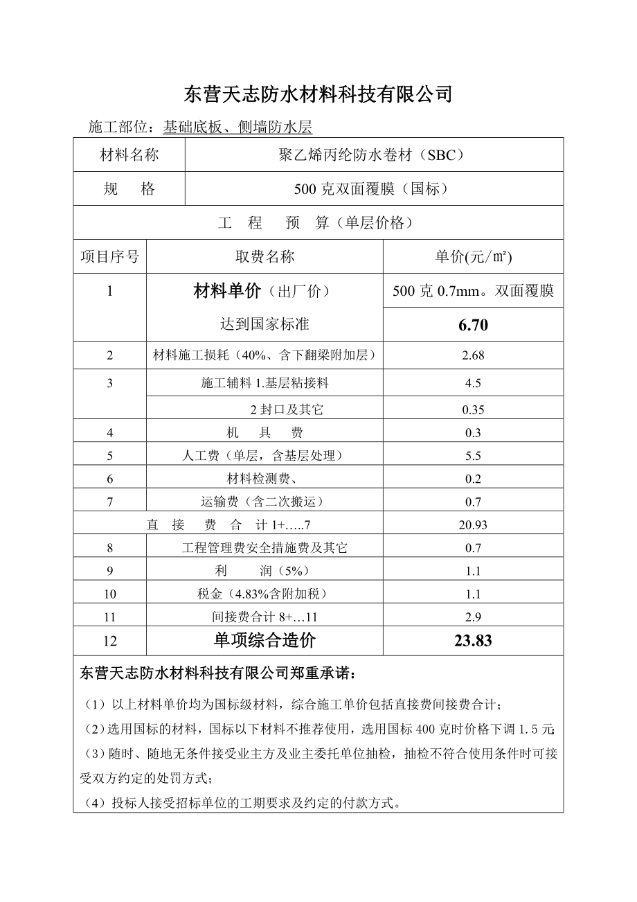 防水材料科技有限公司报价施工方案.doc_第1页