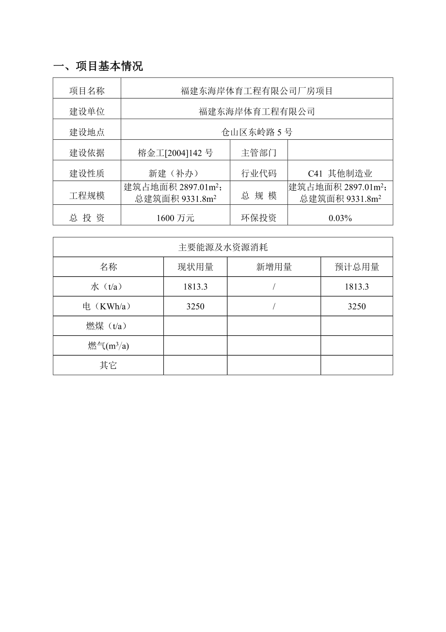 福建东海岸体育工程有限公司厂房项目环境影响报告表.doc_第2页