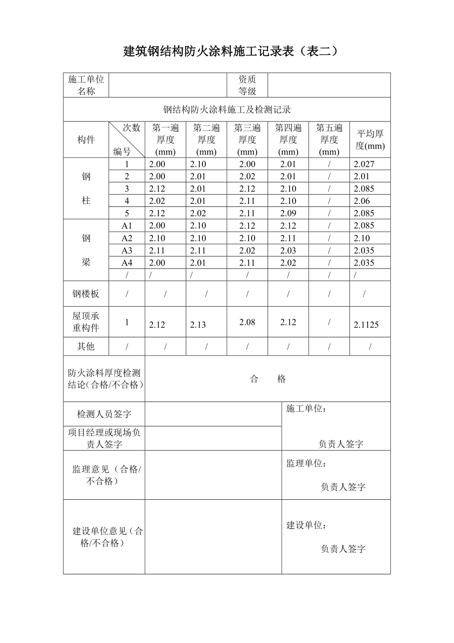 防火涂料施工记录.doc_第2页