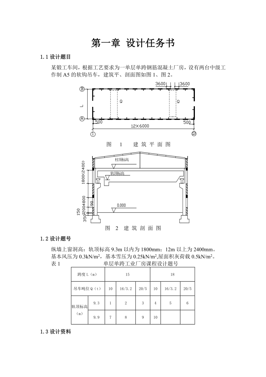 钢混课程设计单层单跨钢筋混凝土厂房设计钢混设计帮助钢筋混凝土课程设计单层单跨厂房设计混凝土单层厂房.doc_第1页