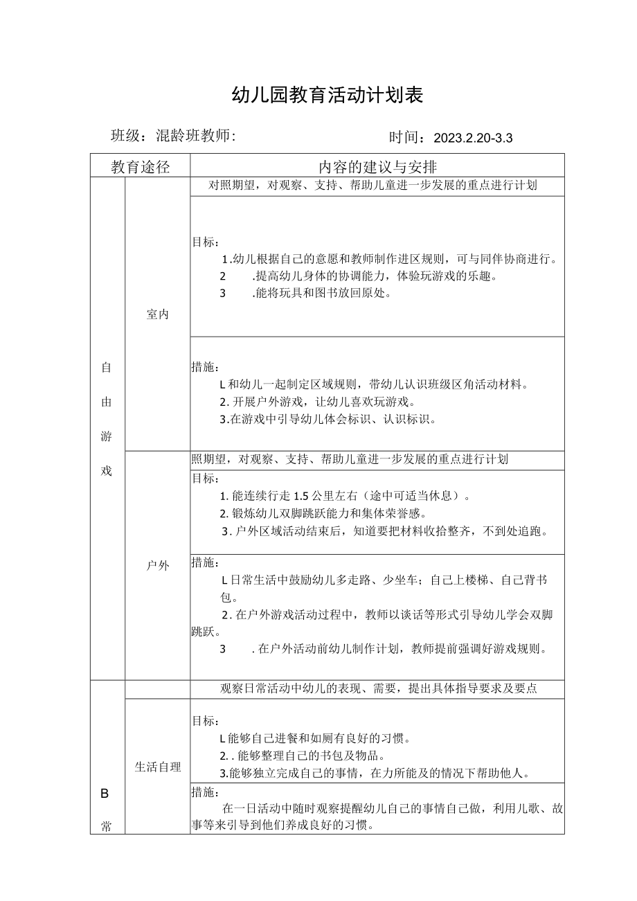 幼儿园教育活动计划表.docx_第1页