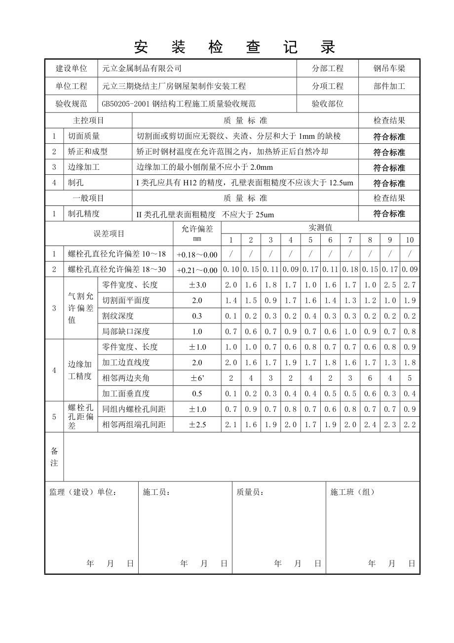 主厂房钢屋架工程安装验收资料.doc_第2页