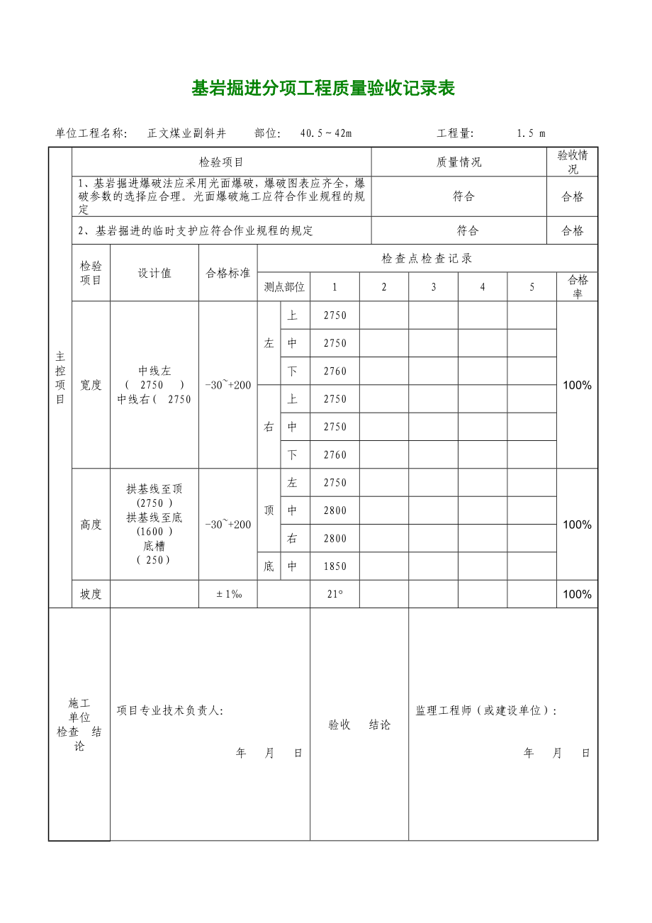 基岩掘进工程质量验收表格.doc_第1页