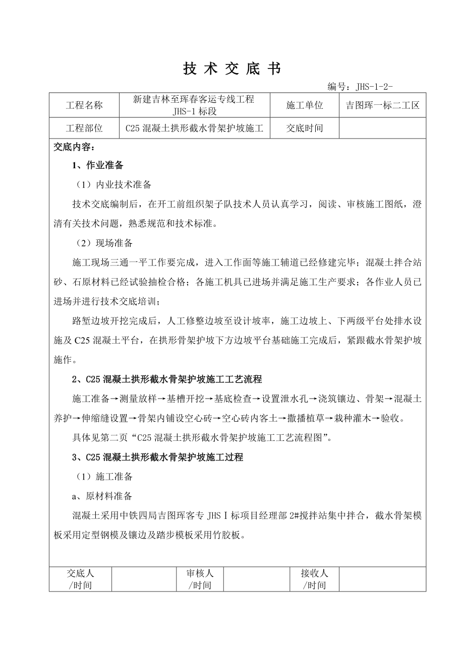 混凝土拱形骨架护坡施工技术交底.doc_第1页