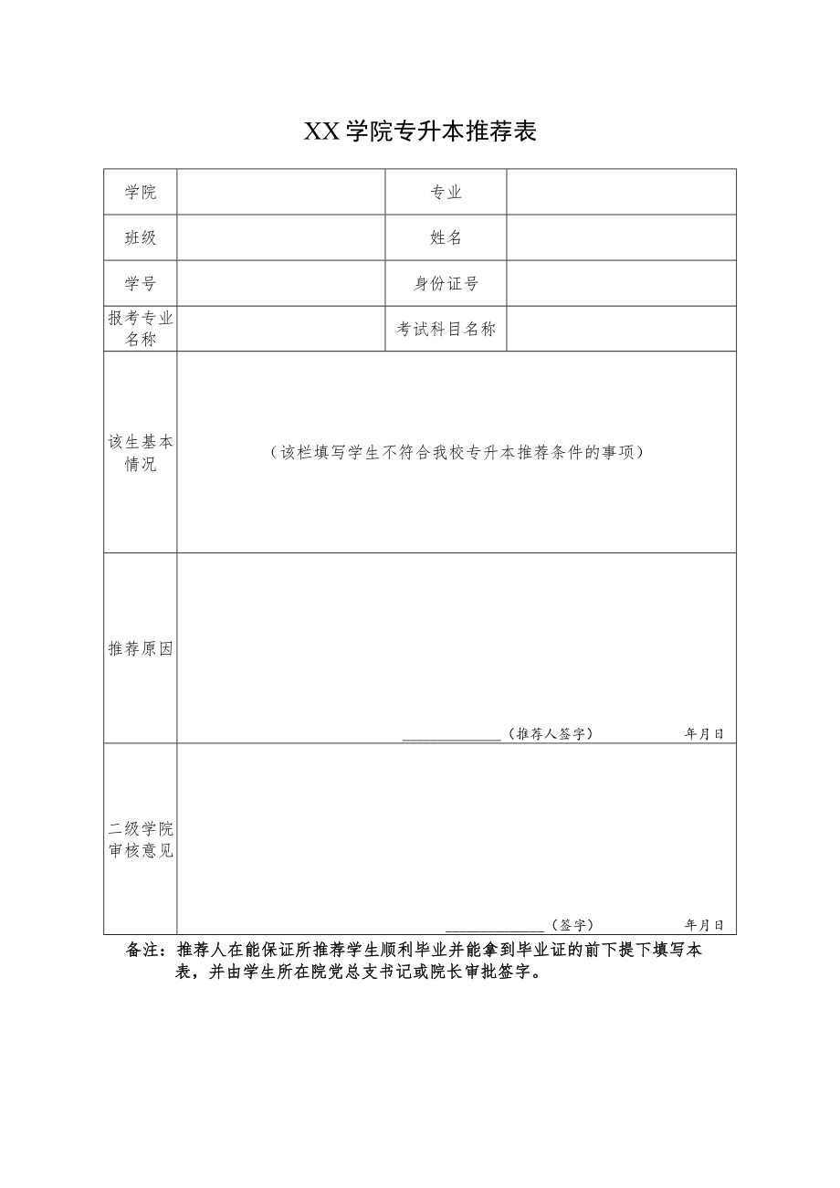 XX学院专升本推荐表.docx_第1页