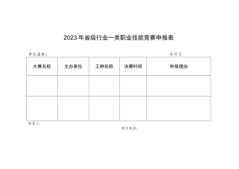 2023年省级行业一类、二类职业技能竞赛申报表.docx_第1页