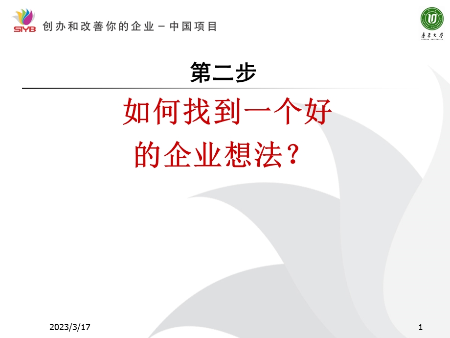 SYB创业培训第二步：找到一个好企业想法课件.ppt_第1页