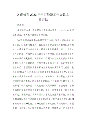 X市长在2023年全市经济工作会议上的讲话.docx