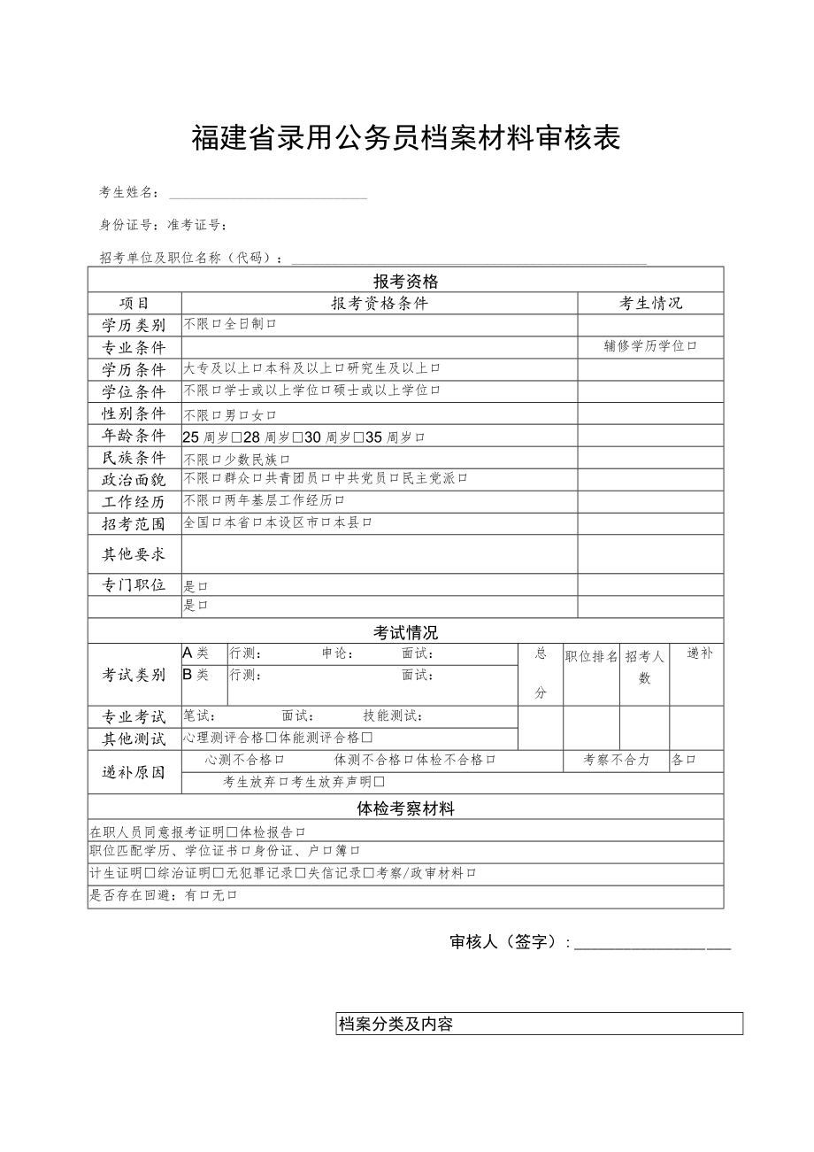 福建省录用公务员档案材料审核表.docx_第1页