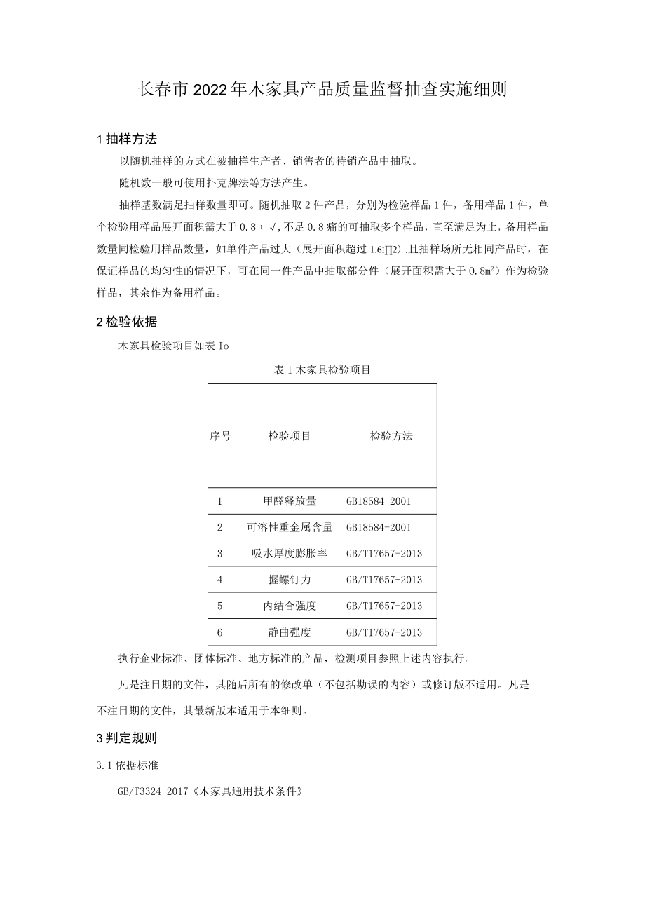 长春市2022年木家具产品质量监督抽查实施细则.docx_第1页