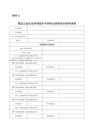 黑龙江省企业申请国外专利和注册商标补助申请表.docx