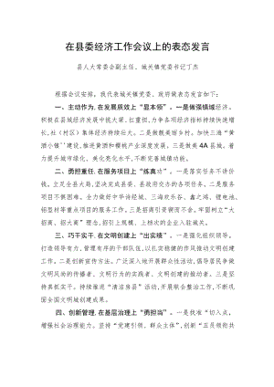 县人大常委会副主任、城关镇党委书记+丁+杰：在县委经济工作会议上的表态发言（20230130）.docx