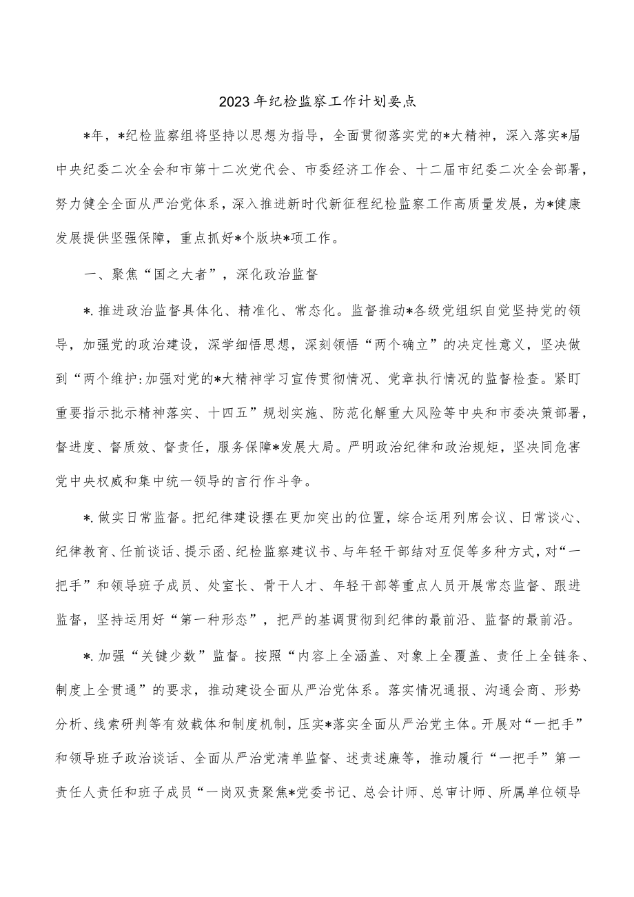 2023年纪检监察工作计划要点.docx_第1页