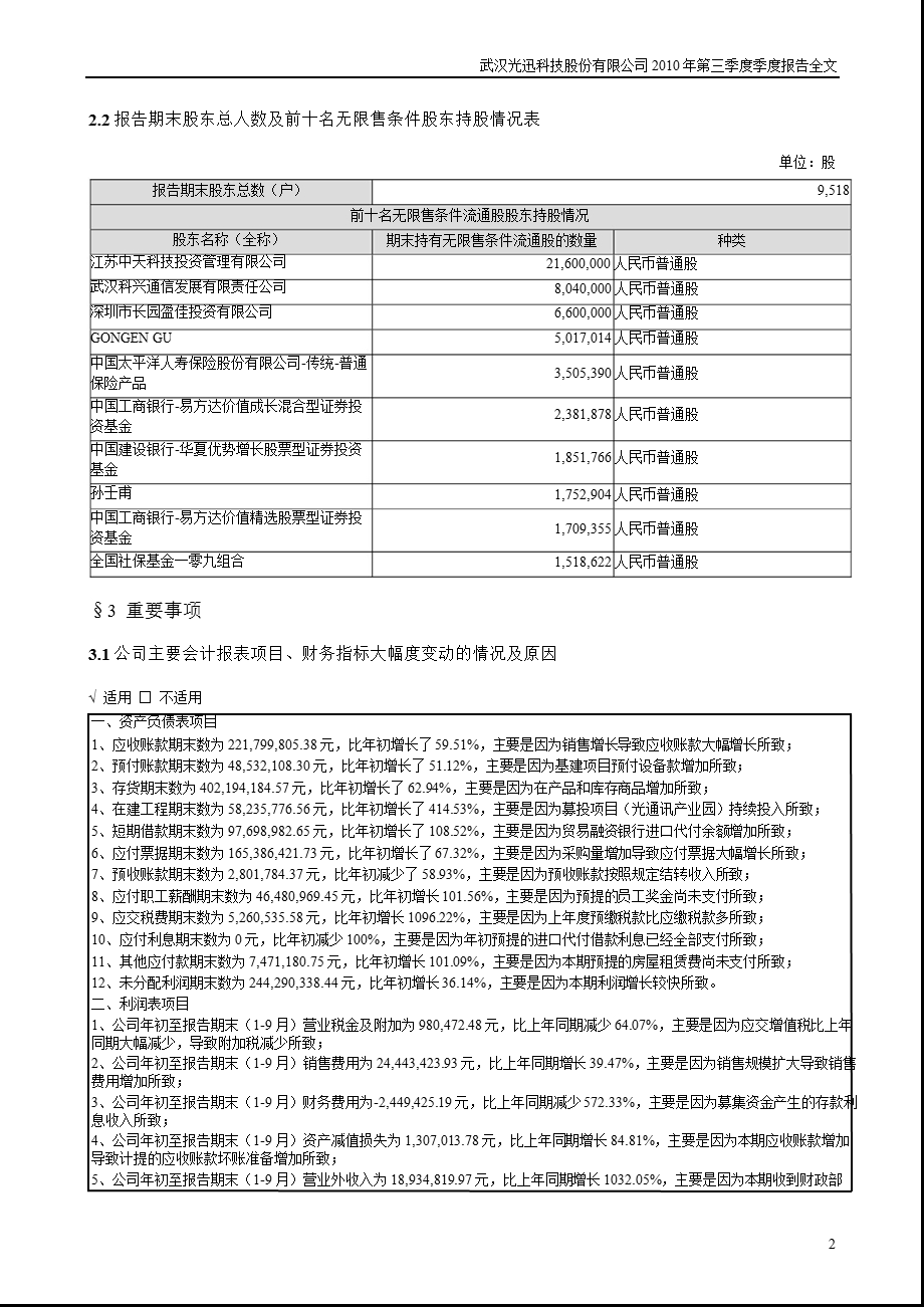 光迅科技：第三季度报告全文.ppt_第2页