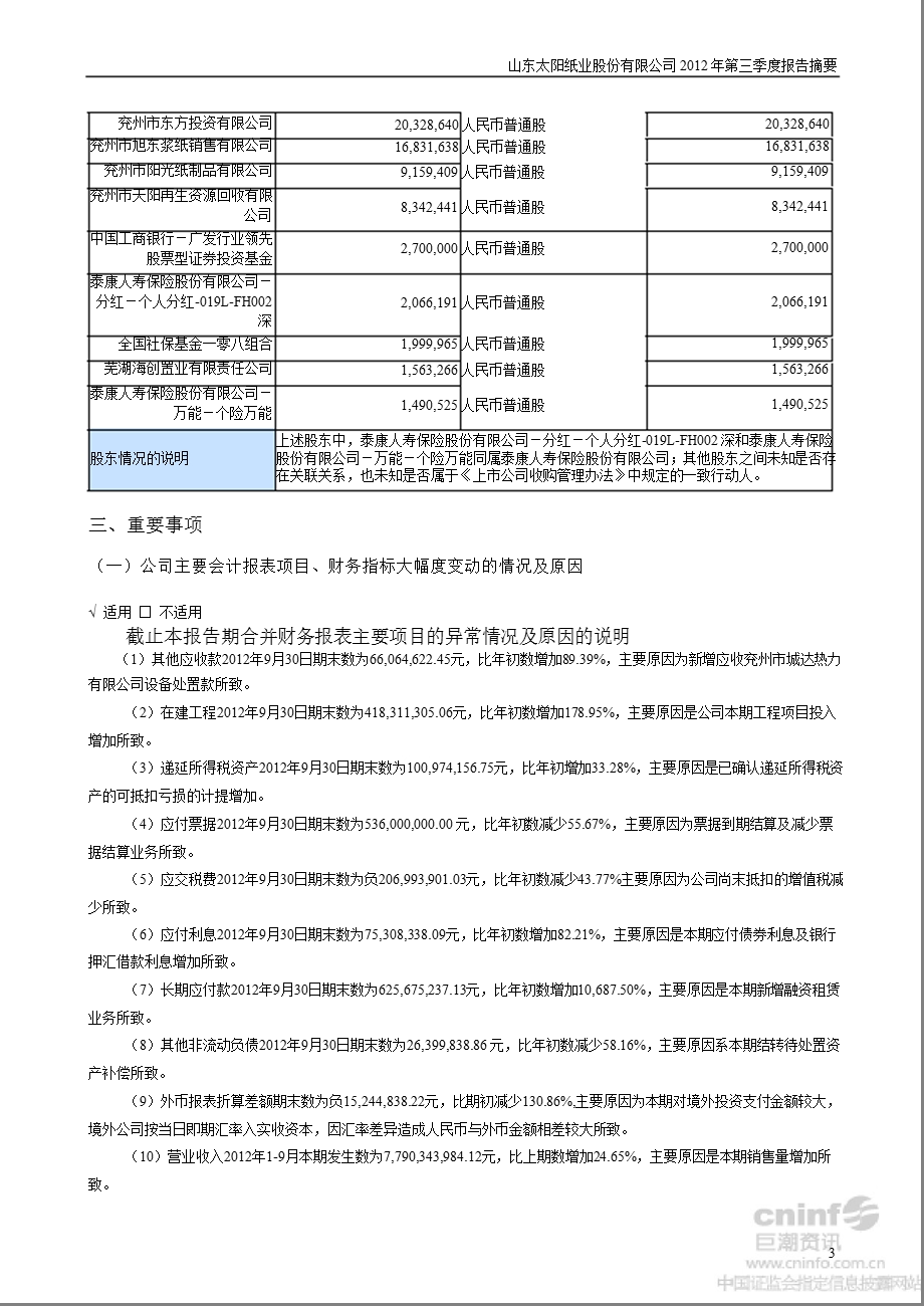 太阳纸业：第三季度报告正文.ppt_第3页