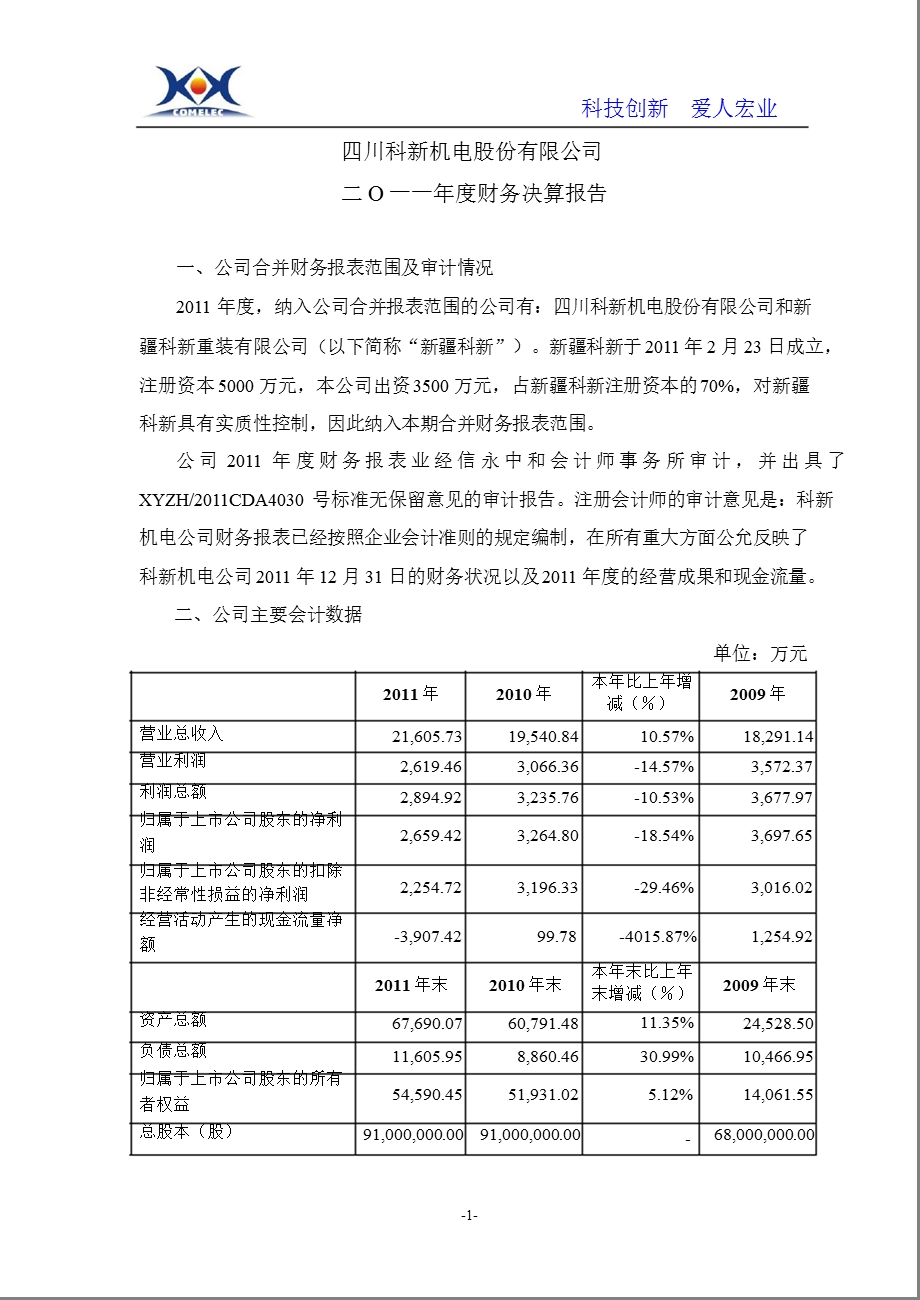 科新机电：财务决算报告.ppt_第1页