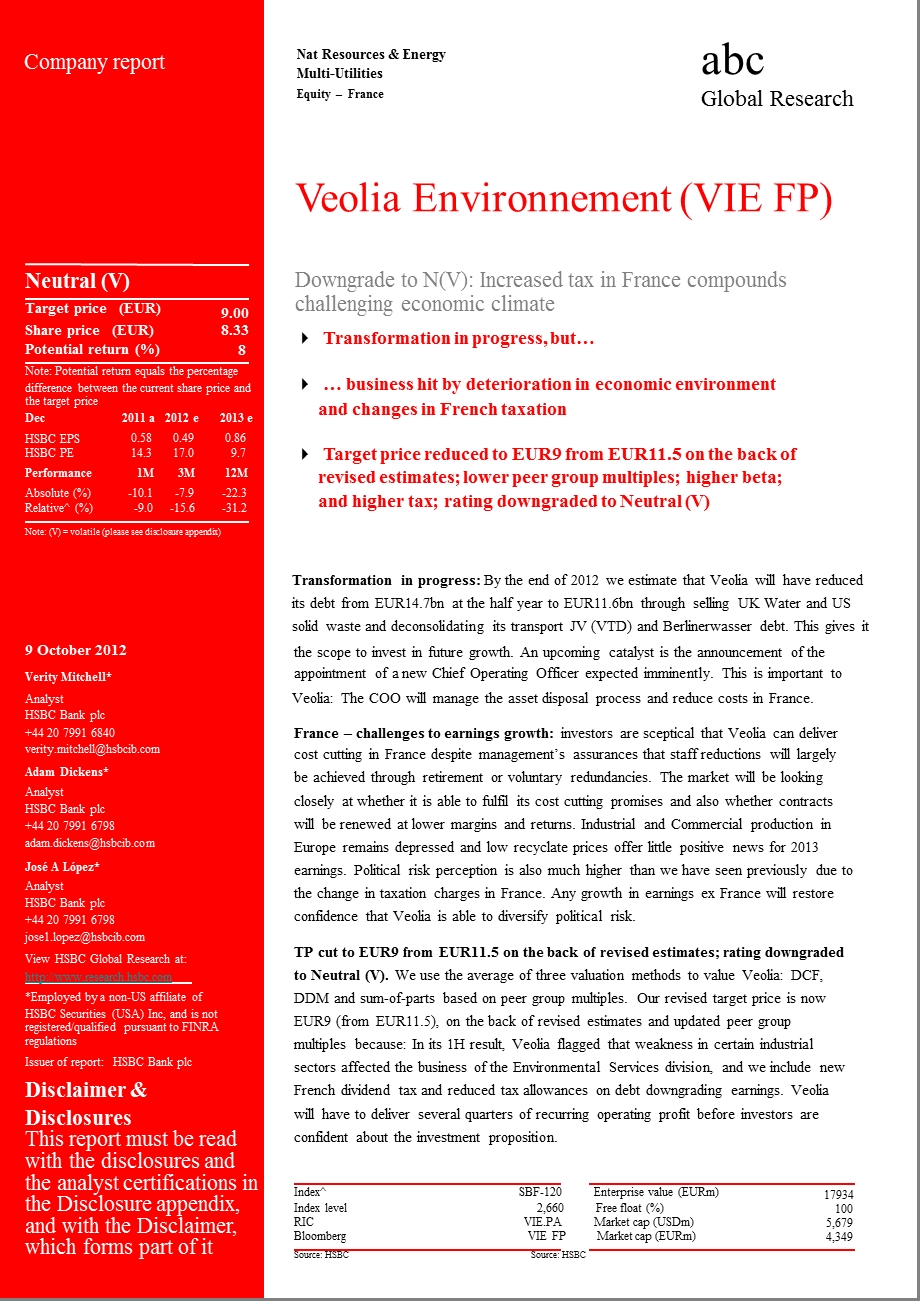 ALópezVEOLIAENVIRONNEMENT(VIE.FP)DOWNGRADETON(V)：INCREASEDTAXINFRANCECOMPOUNDS1011.ppt_第1页