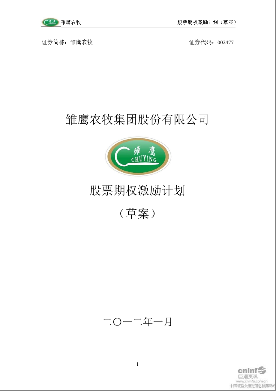 雏鹰农牧：股票期权激励计划（草案） .ppt_第1页