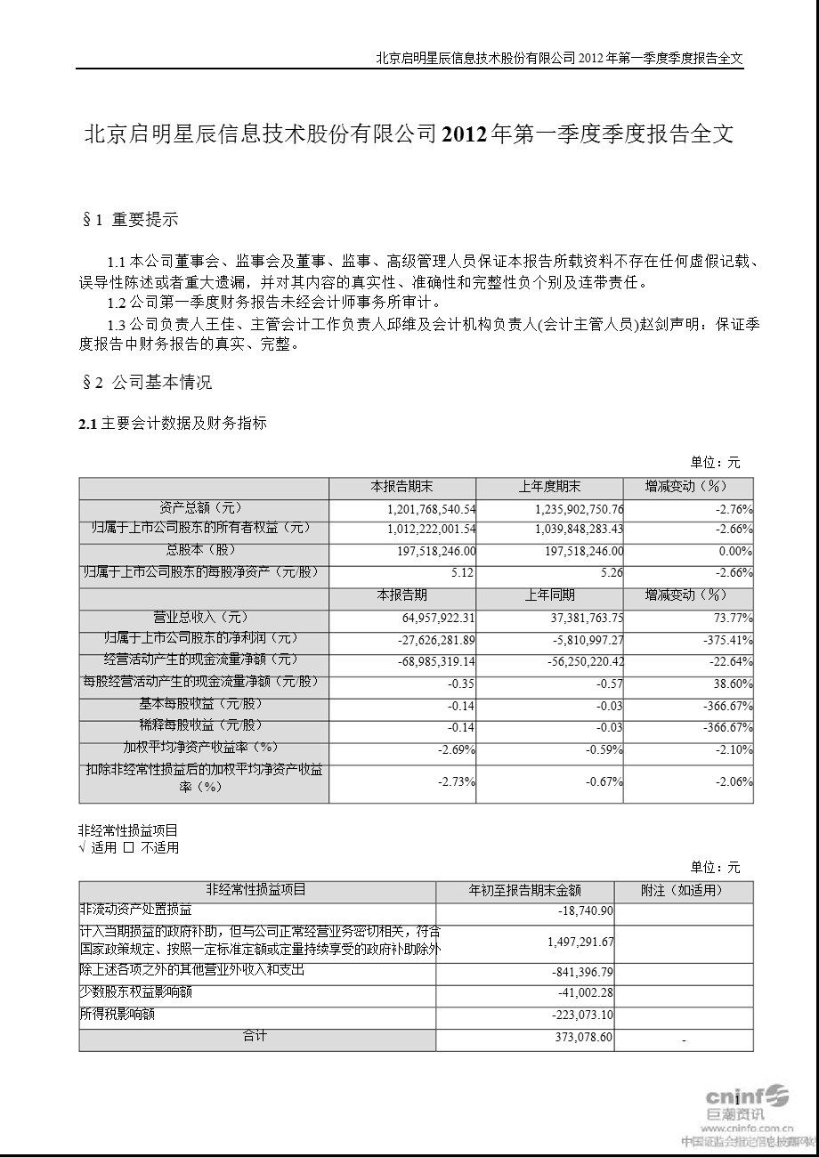 启明星辰：第一季度报告全文.ppt_第1页