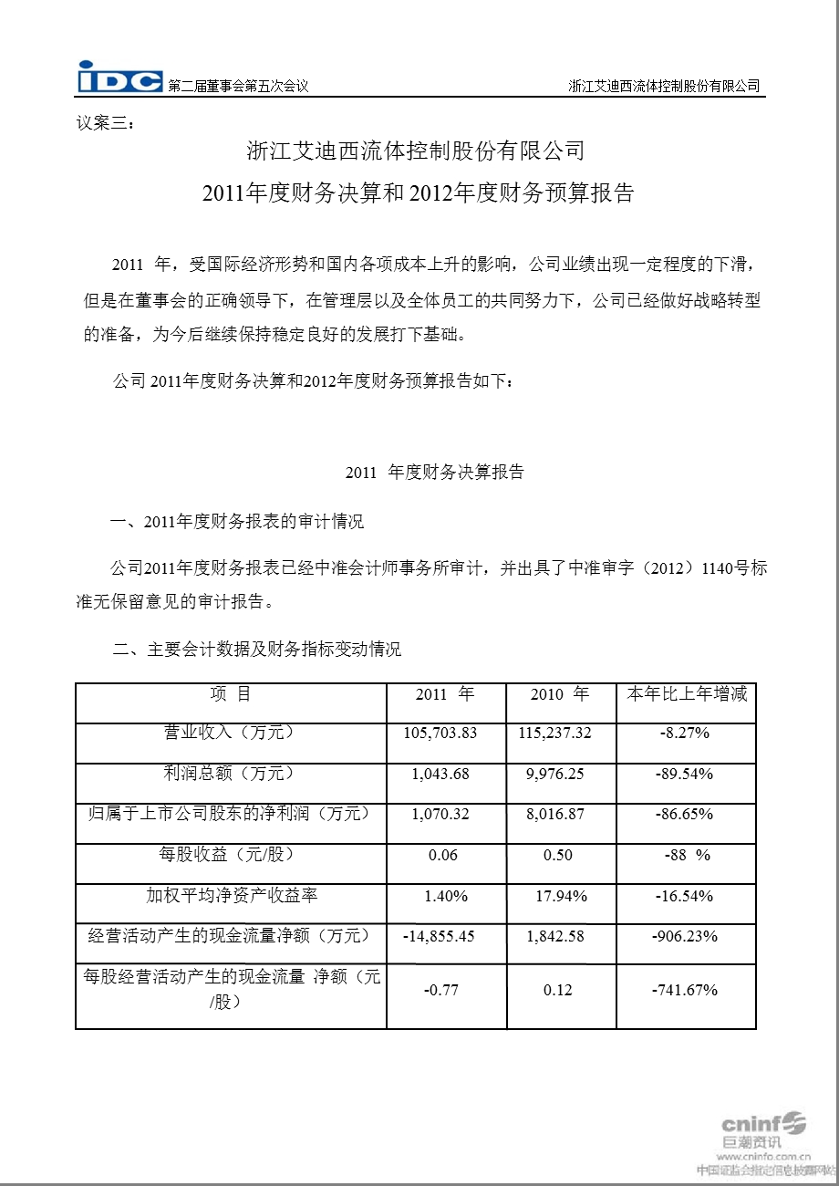 艾迪西：财务决算和财务预算报告.ppt_第1页