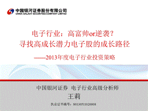 电子行业投资策略：电子行业：高富帅OR逆袭？寻找高成长潜力电子股的成长路径1228.ppt