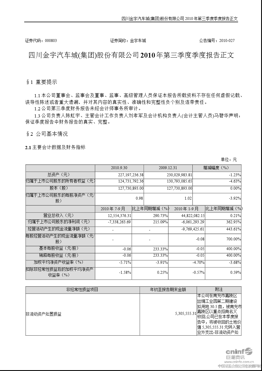 金宇车城：第三季度报告正文.ppt_第1页