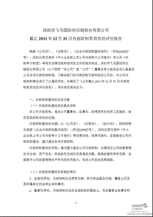 飞马国际：内部控制有效性的评价报告（截止12月31日） .ppt