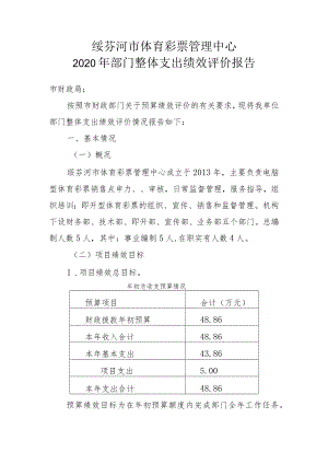 绥芬河市体育彩票管理中心2020年部门整体支出绩效评价报告.docx