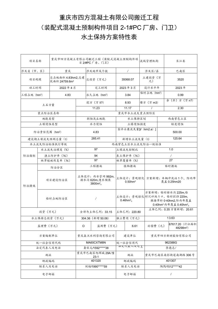 重庆市四方混凝土有限公司搬迁工程装配式混凝土预制构件项目2-1#PC厂房、门卫.docx_第1页