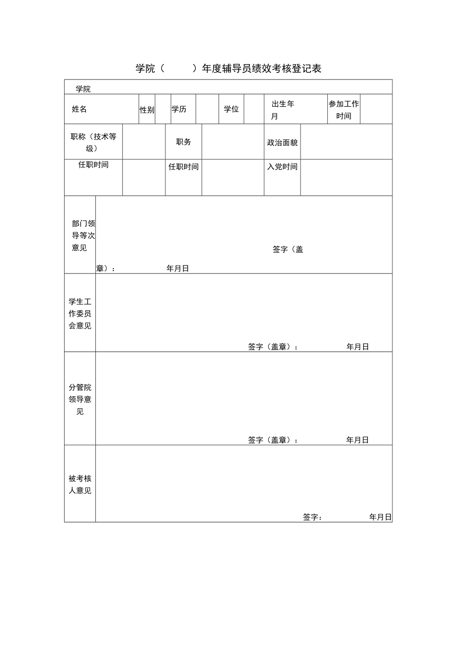 学院辅导员绩效考核登记表.docx_第1页