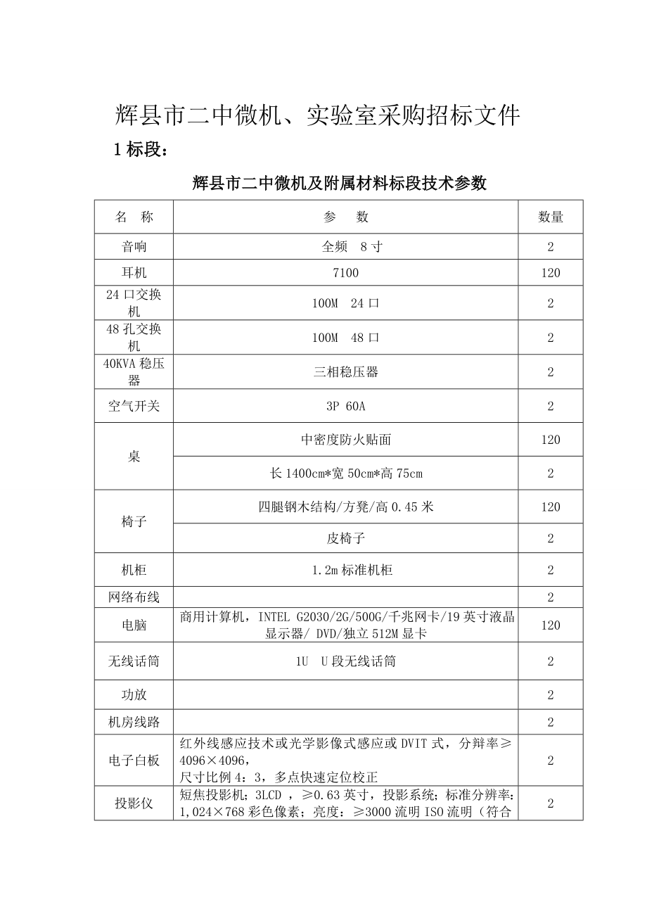 辉县市二中微机、实验室采购招标文件.doc_第1页