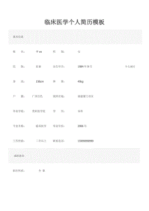 临床医学个人简历模板.doc