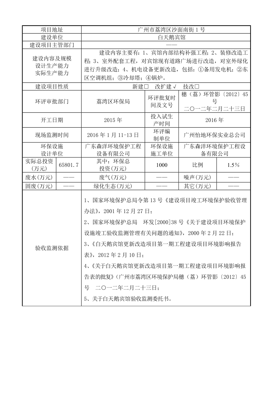 白天鹅宾馆更新改造项目第一期工程建设项目竣工环境保护验收.doc_第3页