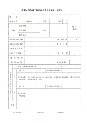 《专职人员从事工程招标代理业务情况一览表》 .doc