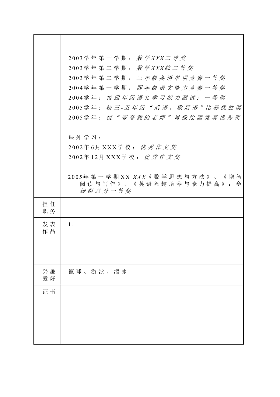 3673103313小升初简历表格.doc_第2页