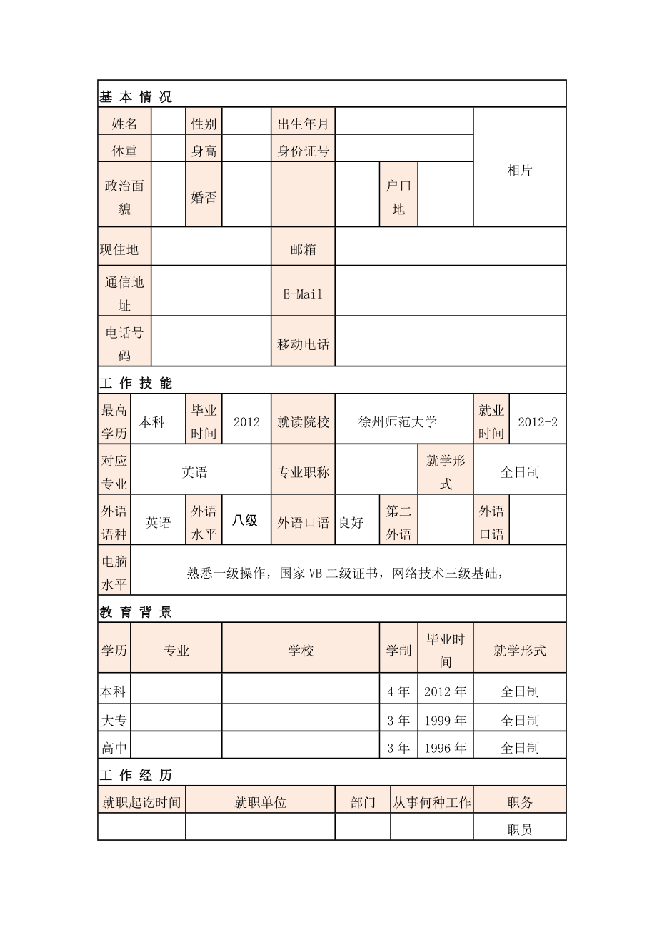 带照片的空白简历模板.doc_第1页