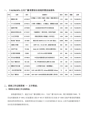 TKOKOPA公共广播 背景音乐系统所需设备清单： .doc