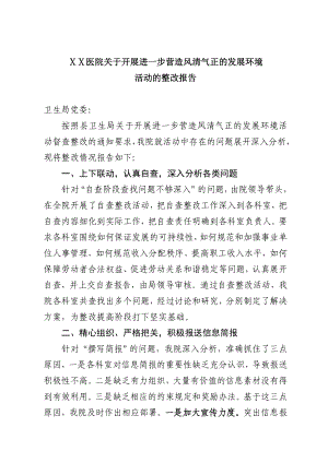 医院关于开展进一步营造风清气正的发展环境活动的整改报告.doc