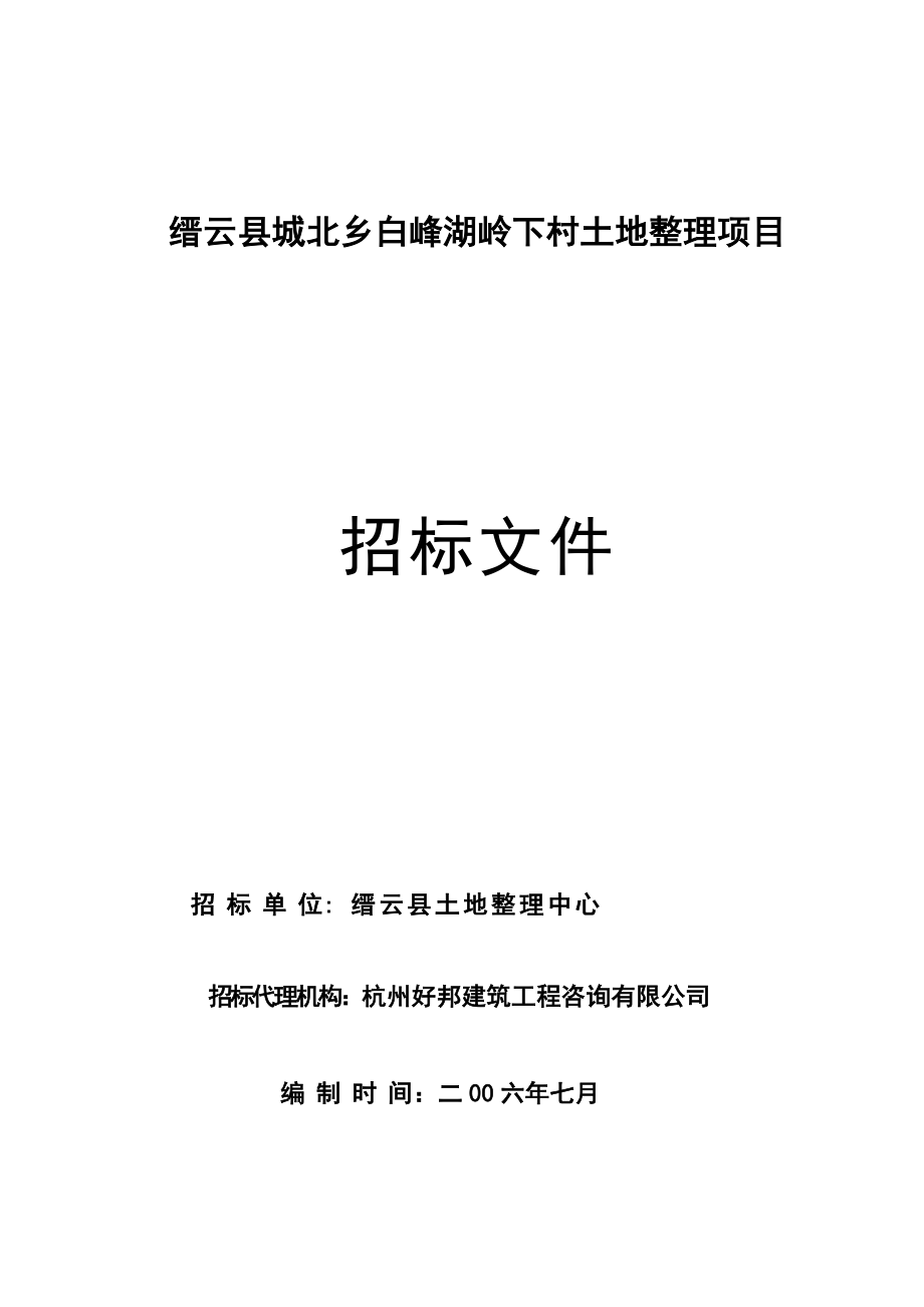 缙云县城北乡白峰湖岭下村土地整理项目招标文件.doc_第1页