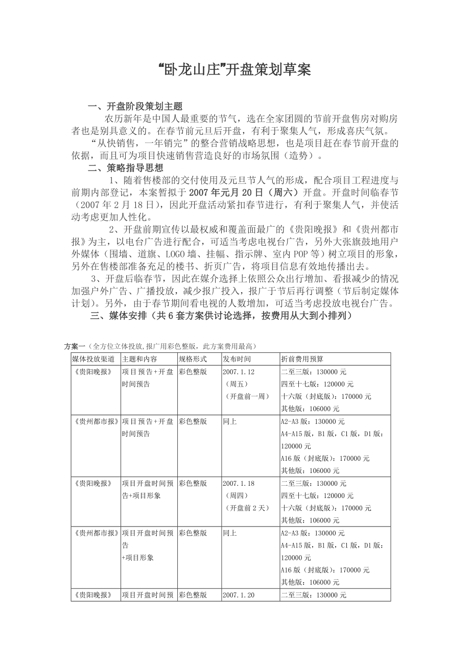 “卧龙山庄”开盘策划方案.doc_第1页