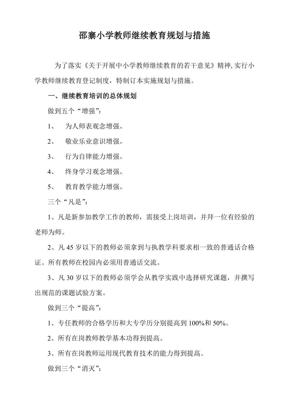 邵寨小学教师继续教育规划与措施.doc_第1页