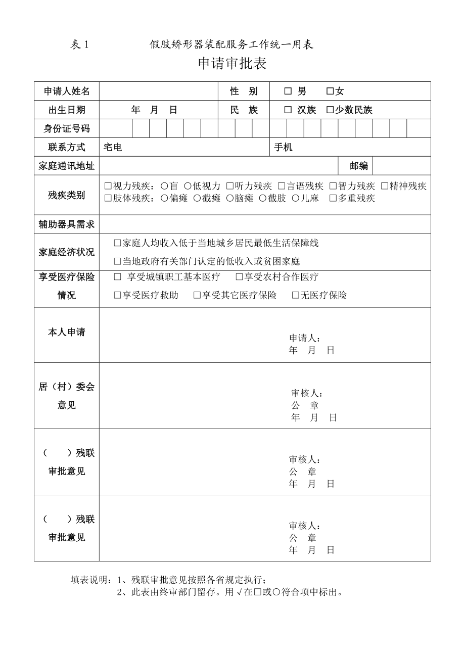 表1 假肢矫形器装配服务工作统一用表.doc_第1页