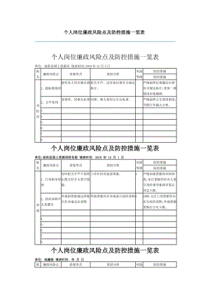 个人岗位廉政风险点及防控措施一览表.doc