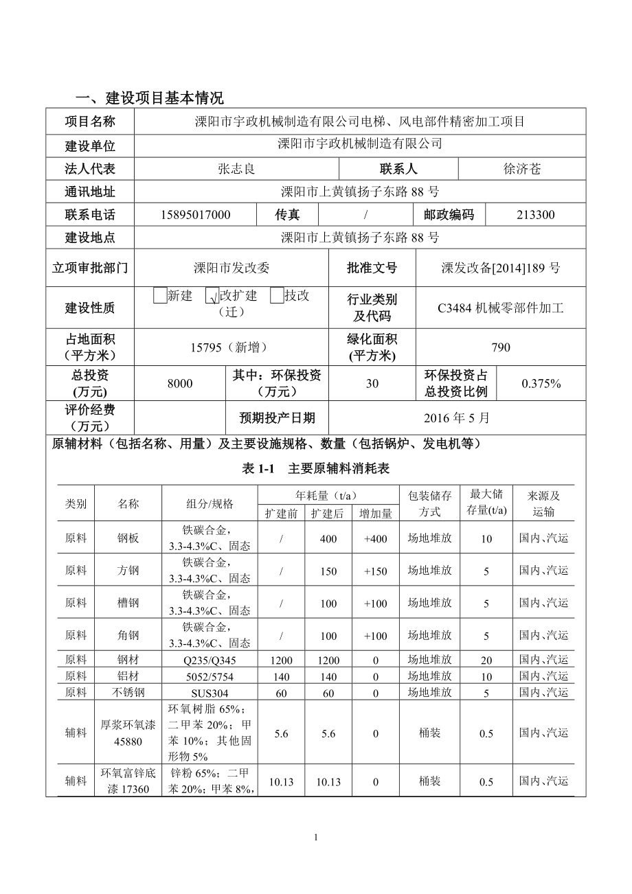 环境影响评价全本公示溧阳市宇政机械制造有限公司电梯、风电部件精密加工项目环境影响评价文件的公示4203.doc_第3页