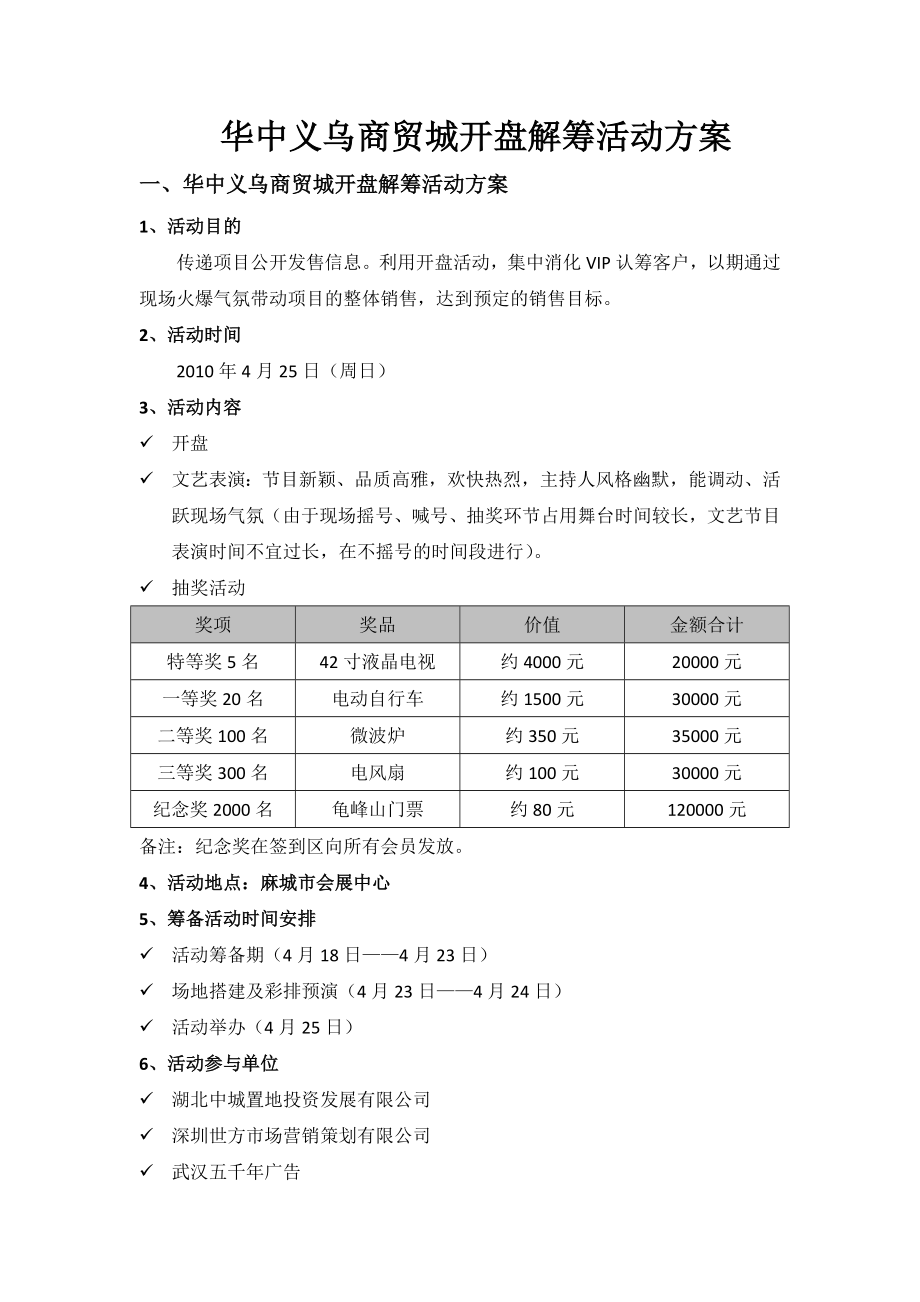 义乌商贸城开盘解筹活动方案.doc_第1页