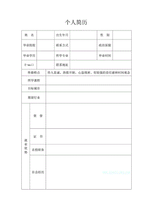 空白个人简历模板(含自荐信).doc