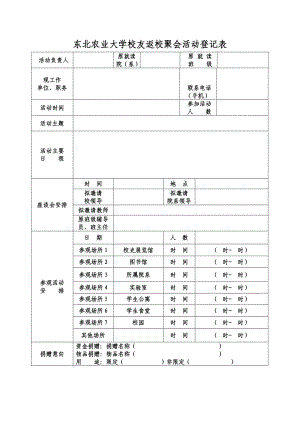 东北农业大学校友返校聚会活动登记表.doc