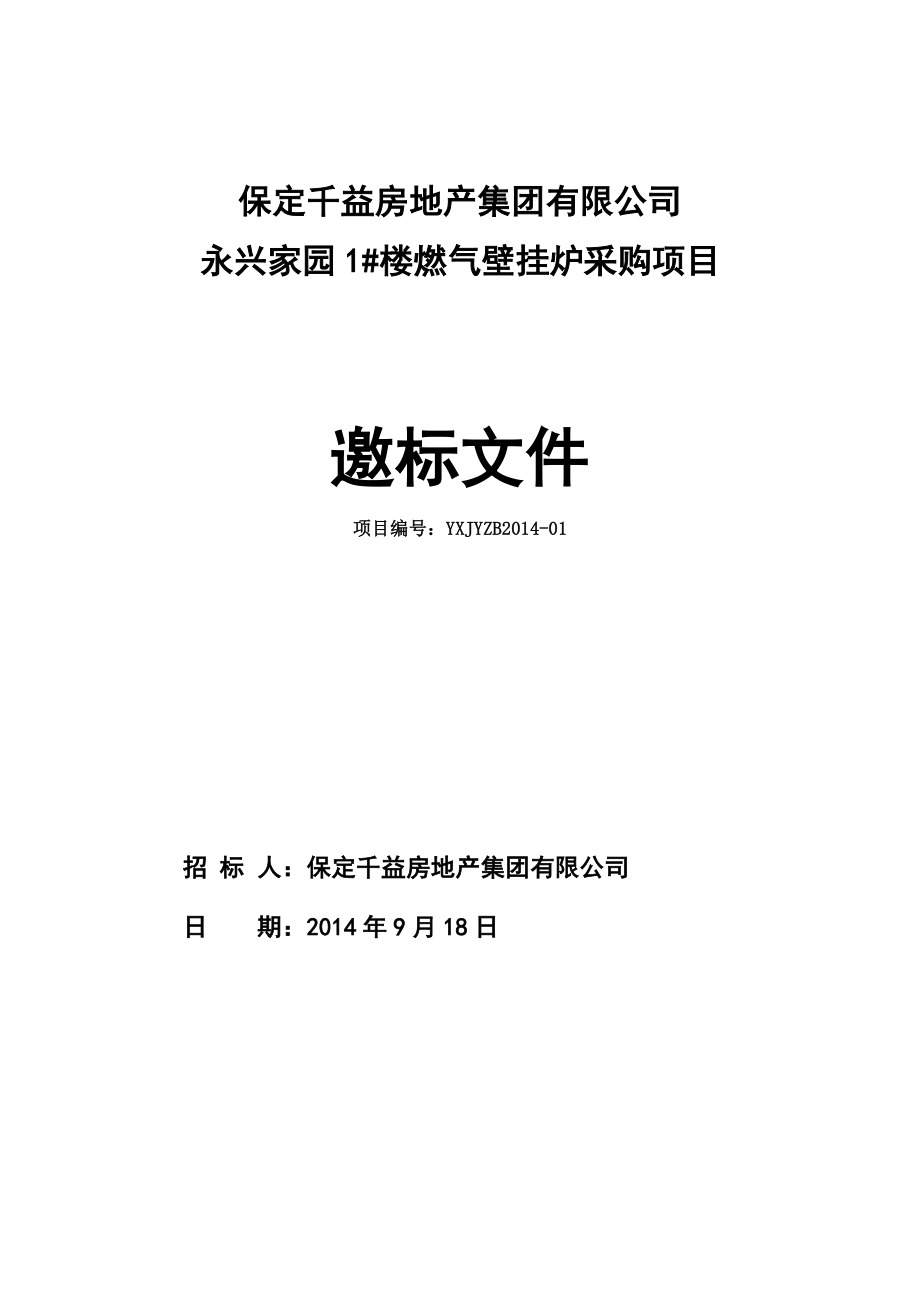 徐水永兴家园项目燃气壁挂炉招标文件916.doc_第1页